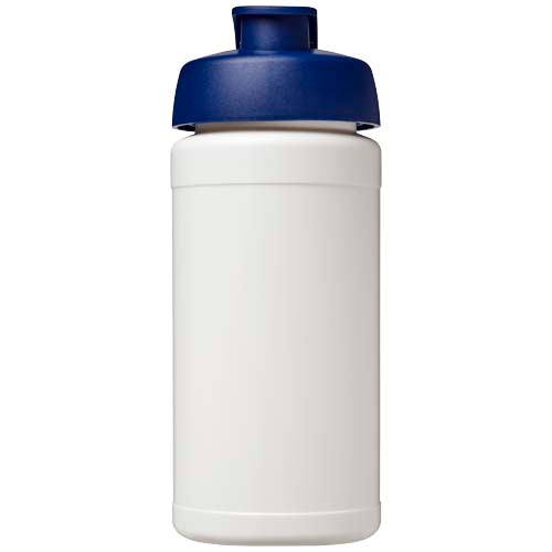 Weiße Baseline Rise 500 ml Sportflasche mit blauem Klappdeckel, individuell bedruckbar, Signalshop.de Werbeartikel.