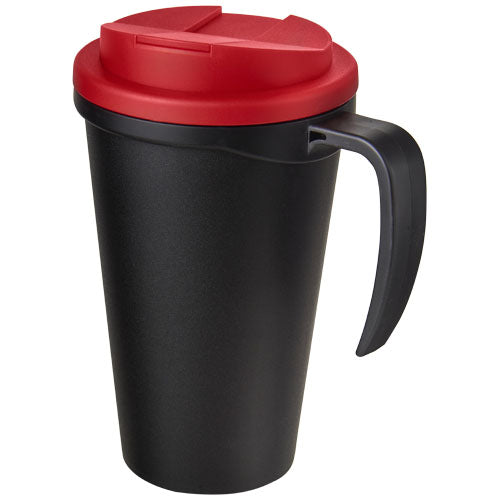 Schwarzer Americano® Grande 350 ml Isolierbecher mit rotem Deckel, Signalshop.de, Werbeartikel, individuell bedruckt.