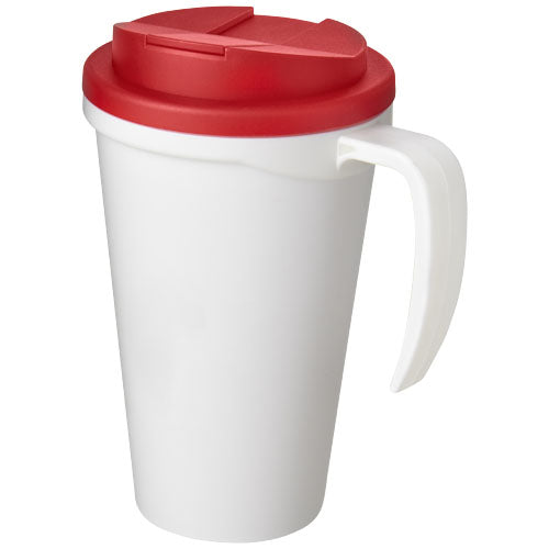 Weißer Americano® Grande 350 ml Isolierbecher mit rotem Deckel, individuell bedruckbar, von Signalshop.de, ideal als Werbeartikel.