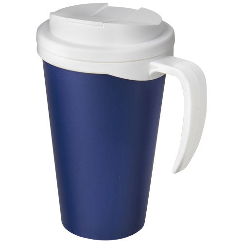 Blauer Americano® Grande 350 ml Isolierbecher mit weißem Deckel, auslaufsicher, individuell mit Logo bedruckbar, Signalshop.de Werbeartikel.