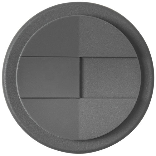 Grauer Isolierbecherdeckel mit auslaufsicherem Schraubverschluss, individuell bedruckbar, Signalshop.de Werbeartikel.