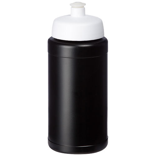 Schwarze recycelte Sportflasche, 500 ml, individuell bedruckbar, von Signalshop.de, ideal als Werbeartikel.