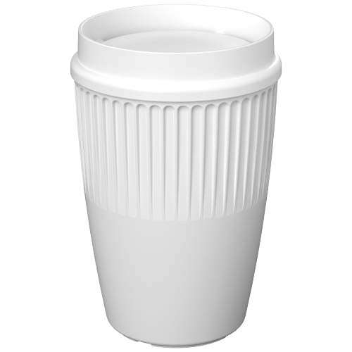 Weißer Cirrus 350 ml Becher mit 360°-Deckel, individuell mit Logo gestaltbar, ideal als Werbeartikel von Signalshop.de.