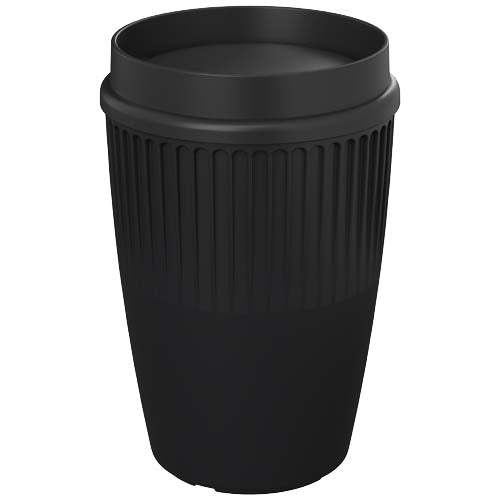 Schwarzer Cirrus 350 ml Becher mit 360°-Deckel von Signalshop.de, individuell bedruckbar, ideal als Werbeartikel.