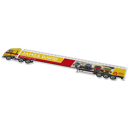 LKW-förmiges Lineal aus Recycling-Kunststoff, individuell bedruckbar, Signalshop.de Werbeartikel.