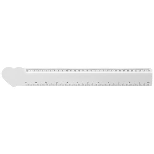 Herzförmiges Lineal aus Recycling-Kunststoff, 30 cm, individuell bedruckbar, von Signalshop.de, nachhaltig.