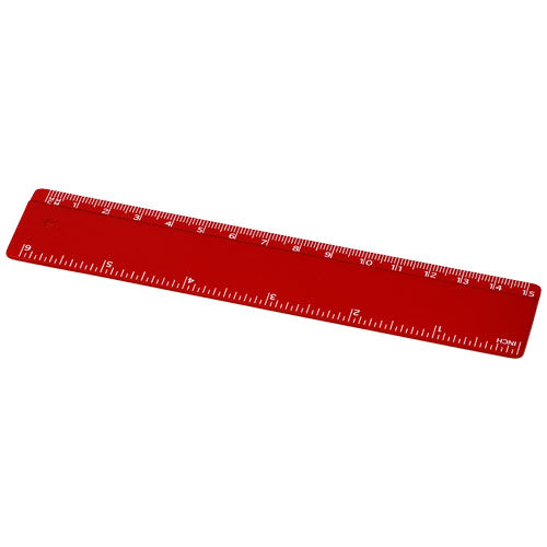 Rotes 15 cm Lineal aus recyceltem Kunststoff, individuell bedruckbar, von Signalshop.de, nachhaltig, Werbeartikel.