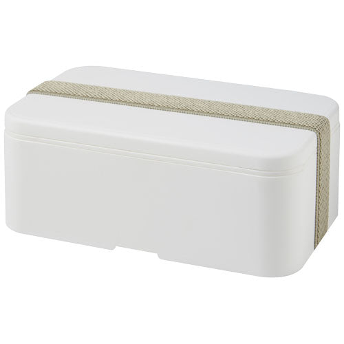 Weiße MIYO Lunchbox aus nachhaltigem Material mit Gummiband, individuell bedruckbar bei Signalshop.de, Werbeartikel.