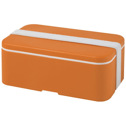Orange MIYO Lunchbox aus Kunststoff mit weißem Band, nachhaltig, individuell gestaltbar bei Signalshop.de, Werbeartikel.