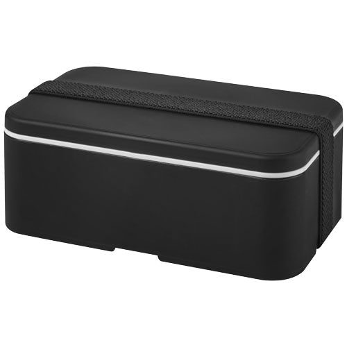 Schwarze MIYO Lunchbox aus Kunststoff mit elastischem Band, nachhaltig, individuell bedruckbar bei Signalshop.de, Werbeartikel.