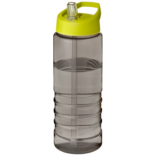 Signalshop.de: Graue 750 ml Sportflasche aus recyceltem Material mit gelbem Deckel, individuell bedruckbar.
