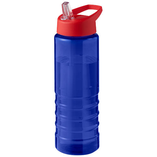 Blaue Sportflasche mit rotem Stülpdeckel, recycelt, von Signalshop.de, individuell bedruckbar, Werbeartikel.