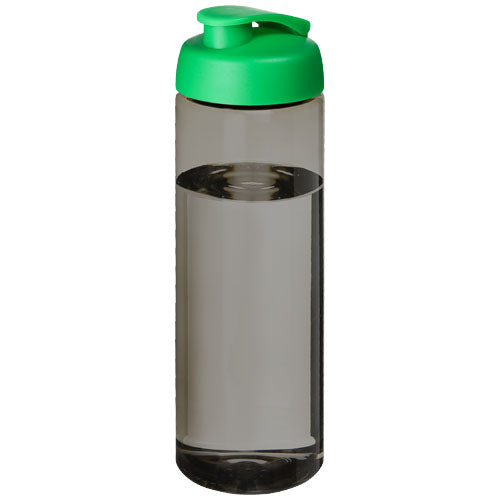 Transparente Sportflasche mit grünem Klappdeckel, individuell bedruckbar, Signalshop.de Werbeartikel.