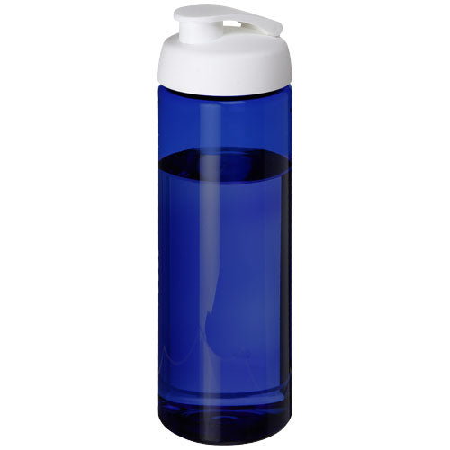 Blaue Sportflasche mit weißem Klappdeckel aus recyceltem Material; individuell bedruckbar bei Signalshop.de; Werbeartikel, Werbegeschenke, Werbemittel, Giveaway.