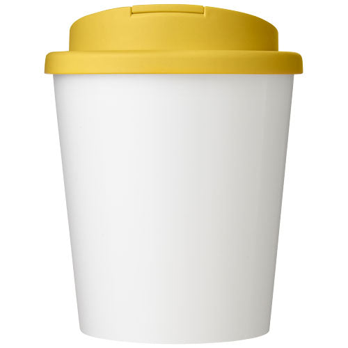 Brite-Americano Espresso Eco Becher, weiß mit gelbem Deckel, recycelt, individuell mit Logo von Signalshop.de bedruckbar.