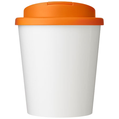 Weißer Brite-Americano Espresso Isolierbecher mit orangefarbenem Deckel, individuell bedruckbar, Signalshop.de Werbeartikel.