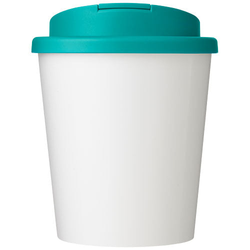 Brite-Americano Espresso Eco Isolierbecher 250 ml, weiß mit türkisfarbenem Deckel, individuell bedruckbar, Signalshop.de Werbeartikel