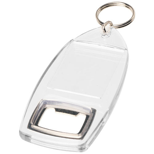 Transparenter Jibe R1 Flaschenöffner Schlüsselanhänger mit Einschub, individuell bedruckbar bei Signalshop.de, Werbeartikel.