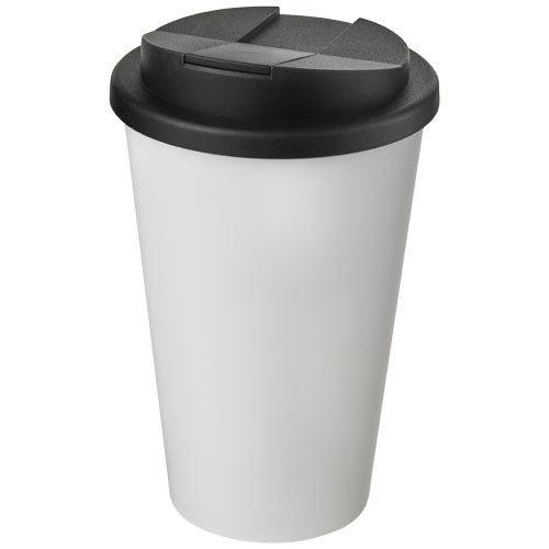 Weißer Americano® 350 ml Isolierbecher mit schwarzem, auslaufsicherem Schraubverschluss, individuell bedruckbar bei Signalshop.de, Werbeartikel, Werbegeschenke, Werbemittel, Giveaway.