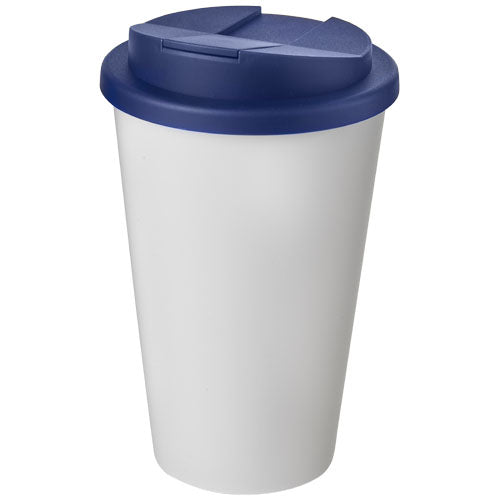 Weißer Americano® 350 ml Isolierbecher mit blauem Deckel, individuell gestaltbar, auslaufsicher, Signalshop.de Werbeartikel