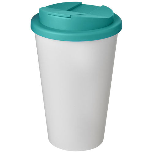 Americano® 350 ml Isolierbecher in Weiß mit türkisfarbenem auslaufsicherem Deckel, individuell bedruckbar bei Signalshop.de; Werbeartikel, Werbegeschenke, Werbemittel, Giveaway.