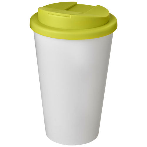 Weißer Americano® 350 ml Isolierbecher mit grünem Deckel, individuell bedruckbar, erhältlich bei Signalshop.de; Werbeartikel, Werbegeschenke, Werbemittel, Giveaway.