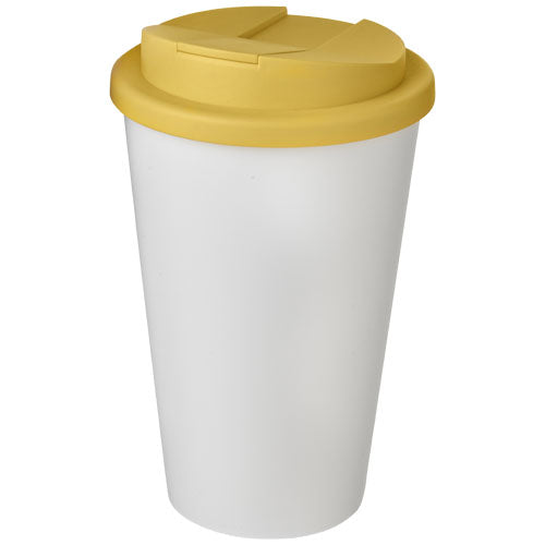 Weißer Americano® 350 ml Isolierbecher mit gelbem Schraubverschluss, individuell bedruckbar bei Signalshop.de, ideal als Werbeartikel.