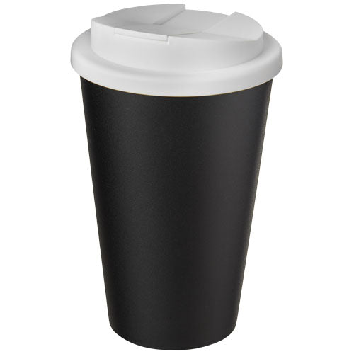 Schwarzer Americano® 350 ml Isolierbecher mit weißem Schraubverschluss, individuell bedruckbar bei Signalshop.de. Werbeartikel, Werbegeschenke, Werbemittel, Giveaway.