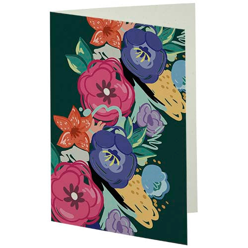Herald A6 Grußkarte mit buntem Blumenmuster, individuell gestaltbar, erhältlich bei Signalshop.de als Werbeartikel.