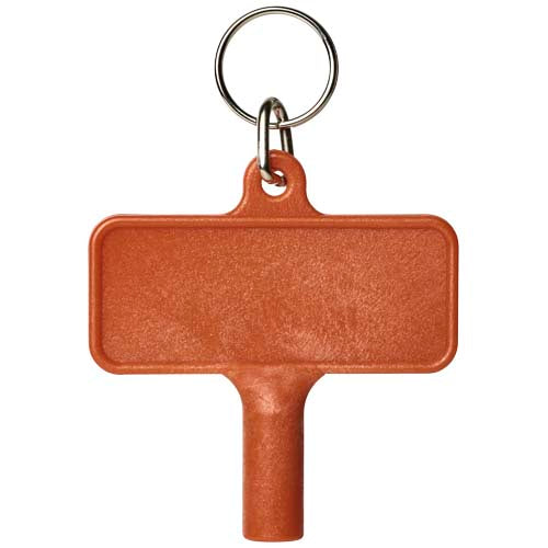 Roter Kunststoff-Heizkörperschlüssel mit Schlüsselanhänger, ideal als Werbeartikel bei Signalshop.de.