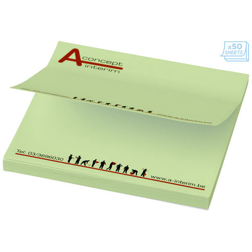 Grüne Sticky-Mate® Haftnotizen 75x75 mm mit Logo bedruckt, ideal als Werbeartikel von Signalshop.de.