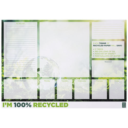 Recycelter A2 Notizblock von Desk-Mate® mit Logo bedruckbar, erhältlich bei Signalshop.de, ideal als Werbeartikel.