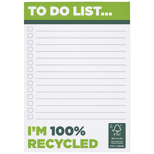 A6 recycelter Notizblock mit grünem "To Do List..."-Design, individuell bedruckbar, von Signalshop.de, Werbeartikel.