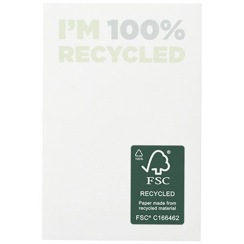 Weiße Sticky-Mate® Haftnotizen aus recyceltem Material, FSC-zertifiziert, individuell bedruckbar. Signalshop.de Werbeartikel.