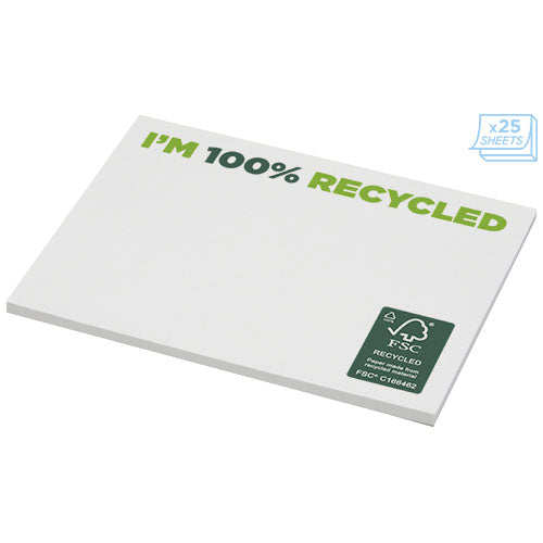 Weiße Sticky-Mate® recycelte Haftnotizen mit grünem Text, individuell bedruckbar, Signalshop.de Werbeartikel.