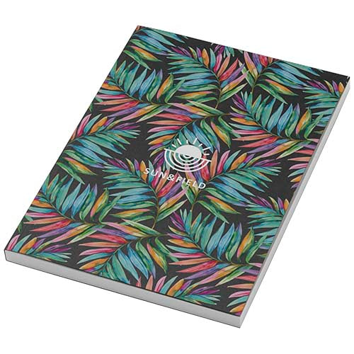 Novella Austen A5 Notizbuch mit buntem Blattdesign, individuell mit Logo bedruckbar, Signalshop.de Werbeartikel.