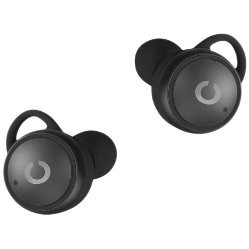 Schwarze Prixton TWS160S Bluetooth-Ohrhörer mit Logo, individuell gestaltbar, von Signalshop.de, ideal als Werbeartikel.