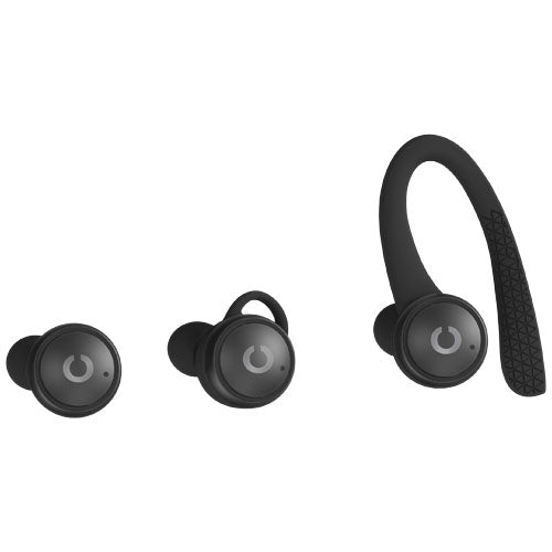 Schwarze Prixton TWS160S Sport Bluetooth 5.0 Ohrhörer, kabellos, individuell gestaltbar, bei Signalshop.de. Werbeartikel, Werbegeschenke, Werbemittel, Giveaway.