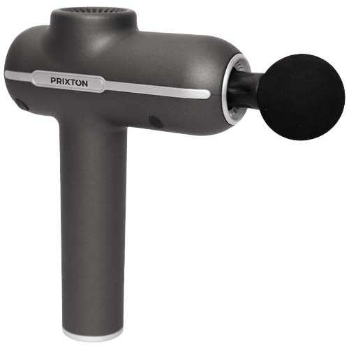 Graue Prixton MGF80 Massagepistole aus Metall, individuell mit Logo bedruckbar bei Signalshop.de, ideal für Werbeartikel.