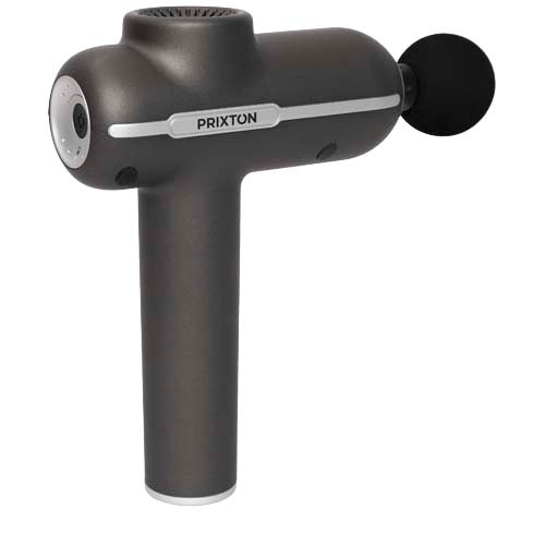 Graue Prixton MGF80 Massagepistole, individuell gestaltbar, ideal für Fitness und Muskeltraining, Signalshop.de Werbeartikel.