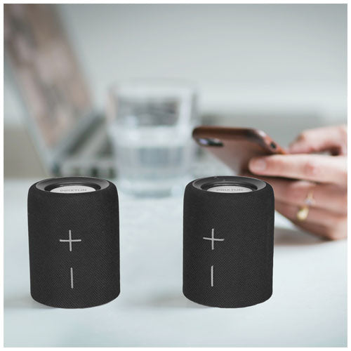 Prixton Aloha Lite Bluetooth Lautsprecher in Schwarz, bedruckbar mit Logo, ideal als Werbeartikel von Signalshop.de.