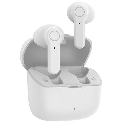 Weiße Prixton TWS155 Bluetooth Ohrhörer im Ladecase, individuell mit Logo bedruckbar, erhältlich bei Signalshop.de Werbeartikel.