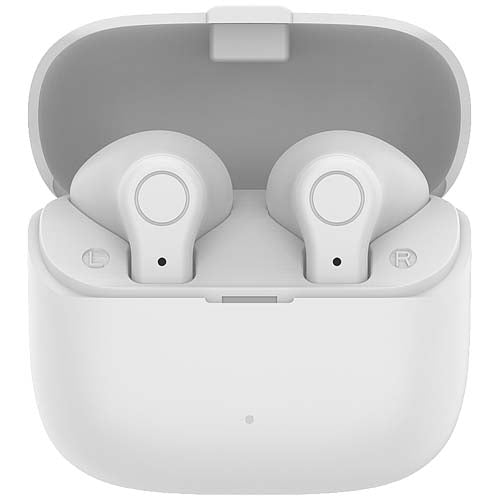 Weiße Prixton TWS155 Bluetooth® Ohrhörer in Ladebox, individuell gestaltbar mit Logo bei Signalshop.de, Werbeartikel.