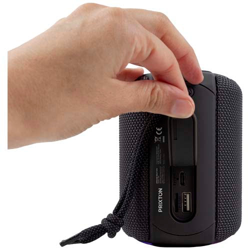 Prixton Beat Box Bluetooth Lautsprecher in Schwarz, IPX5, individualisierbar mit Logo, Signalshop.de Werbeartikel.
