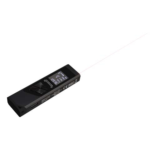 SCX.design T05 Mini-Laser-Entfernungsmesser in Schwarz, individuell mit Logo gestaltbar, Signalshop.de Werbeartikel