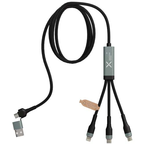SCX.design C53 5-in-1 Ladekabel aus rPET, mit Logo bedruckt, Werbeartikel von Signalshop.de, schwarz
