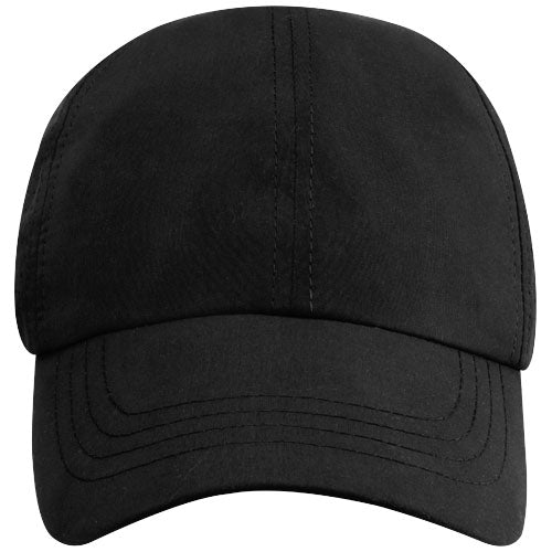 Schwarze, recycelte Mica GRS Kappe aus sechs Segmenten, individuell mit Logo gestaltbar, erh4ltlich bei Signalshop.de, Werbeartikel.