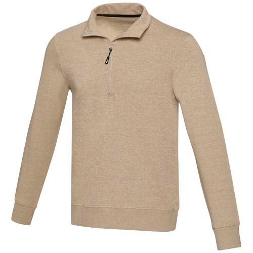 Beiger Tin Aware™ Unisex Pullover mit Half-Zip aus recyceltem Material, individuell gestaltbar bei Signalshop.de. Werbeartikel.