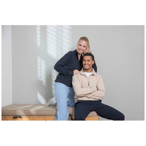 Tin Aware™ Pullover Unisex aus recyceltem Material, beige und schwarz, individuell gestaltbar bei Signalshop.de Werbeartikel.