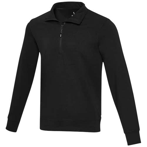 Schwarzer Tin Aware™ Pullover mit Half-Zip aus recyceltem Material, individuell gestaltbar, Signalshop.de Werbeartikel.